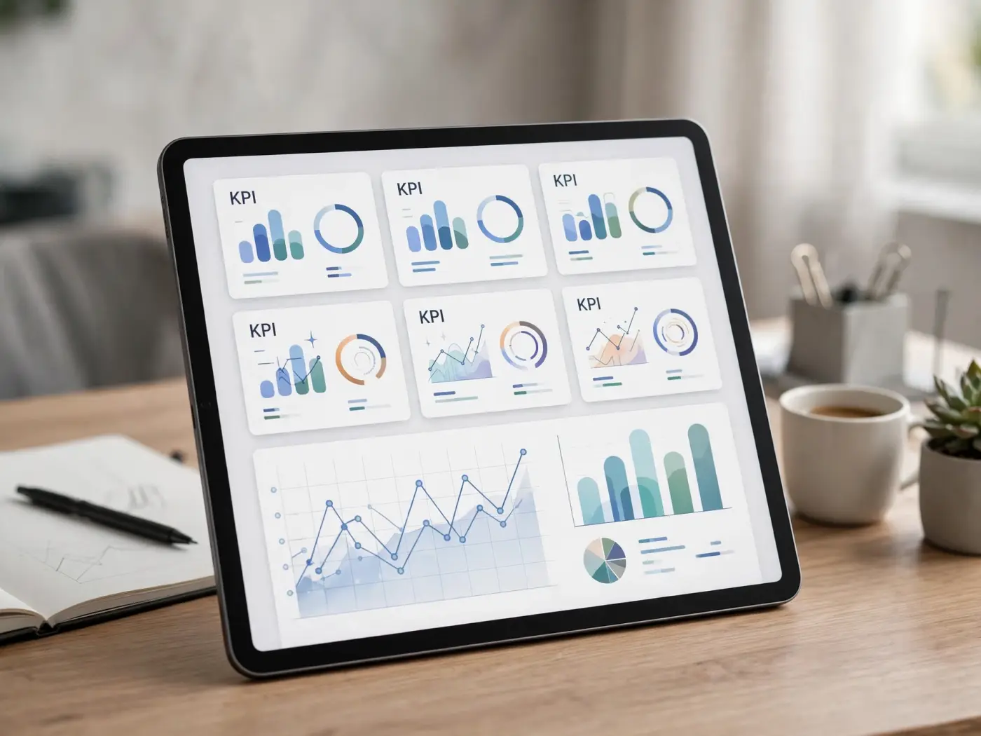 Panel interactivo de indicadores financieros en una tableta digital